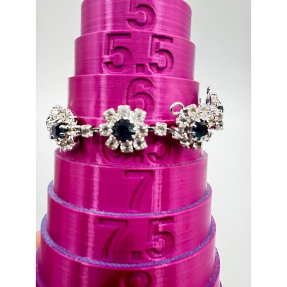 Vintage Rhinestones Flowers Tennis Style Silver Tone Bracelet - Picture 2 of 5